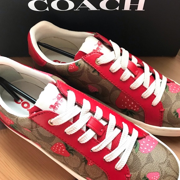 🍓 Coach Clip Low Top Sneaker In Signature Canvas With Wild Strawberry Print - Picture 4 of 13